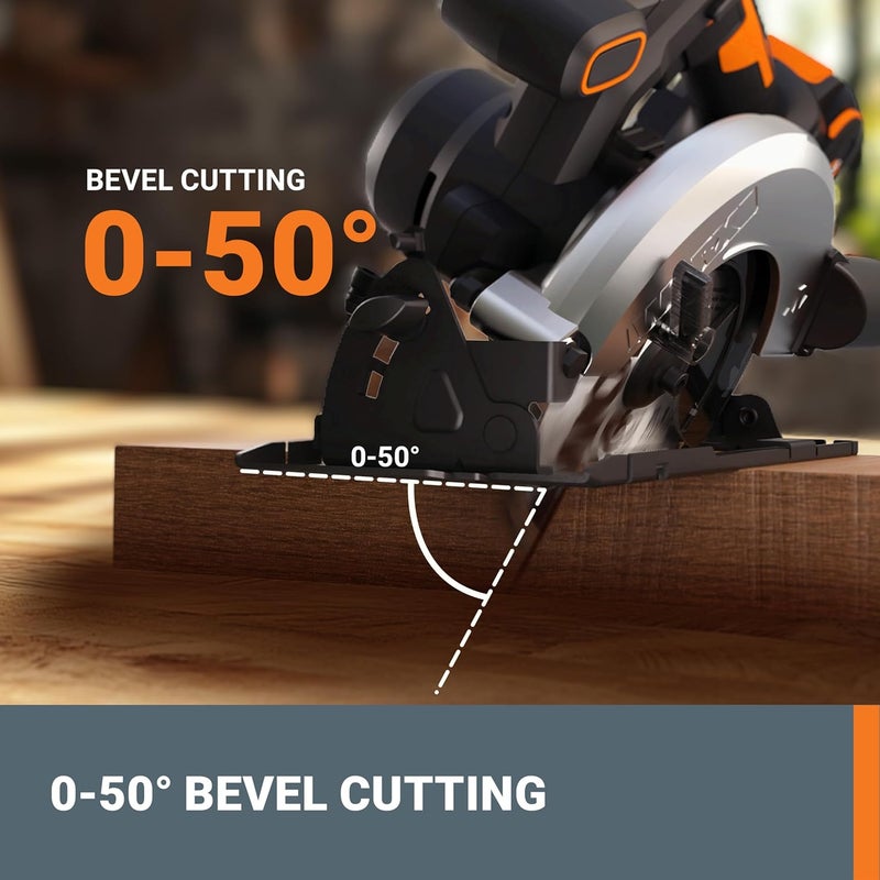 WORX 20V Cordless Electric Circular Saw 6-1/2'' Max. 2-3/16" Cutting Depth 4700 Rpm 0-50° Bevel Capacity 2.0 Ah Battery and Charger Included WX526L - Image 5